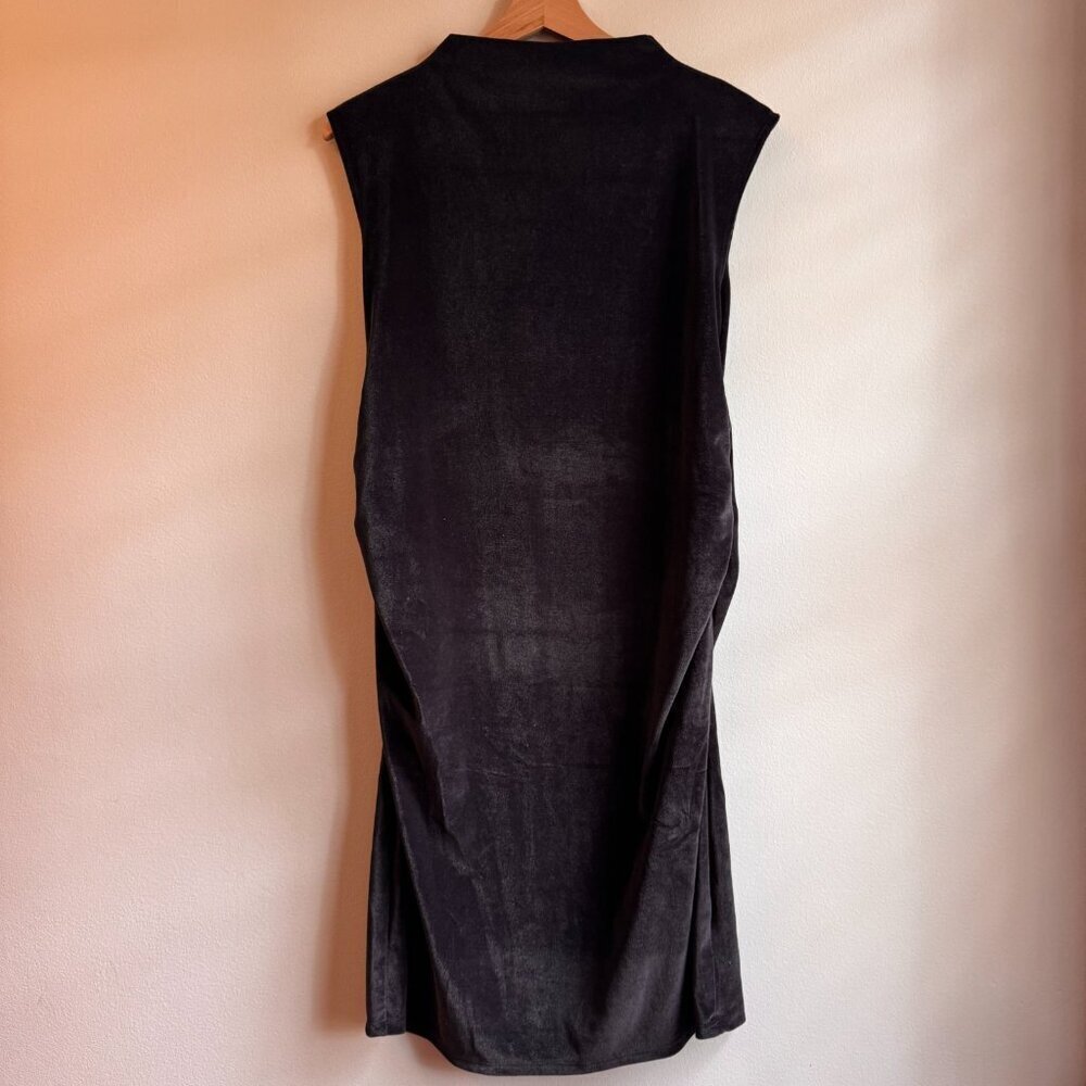 NWT A New Day Velour Velvet Side Ruched Drapery Bodycon Midi Dress Black Large L - Picture 3 of 6